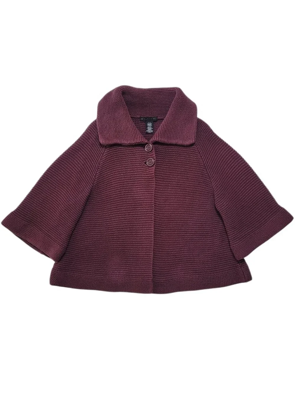 Apostrophe Burgundy Textured Knit Swing Cardigan Sweater 3/4 Sleeve XL Y2K